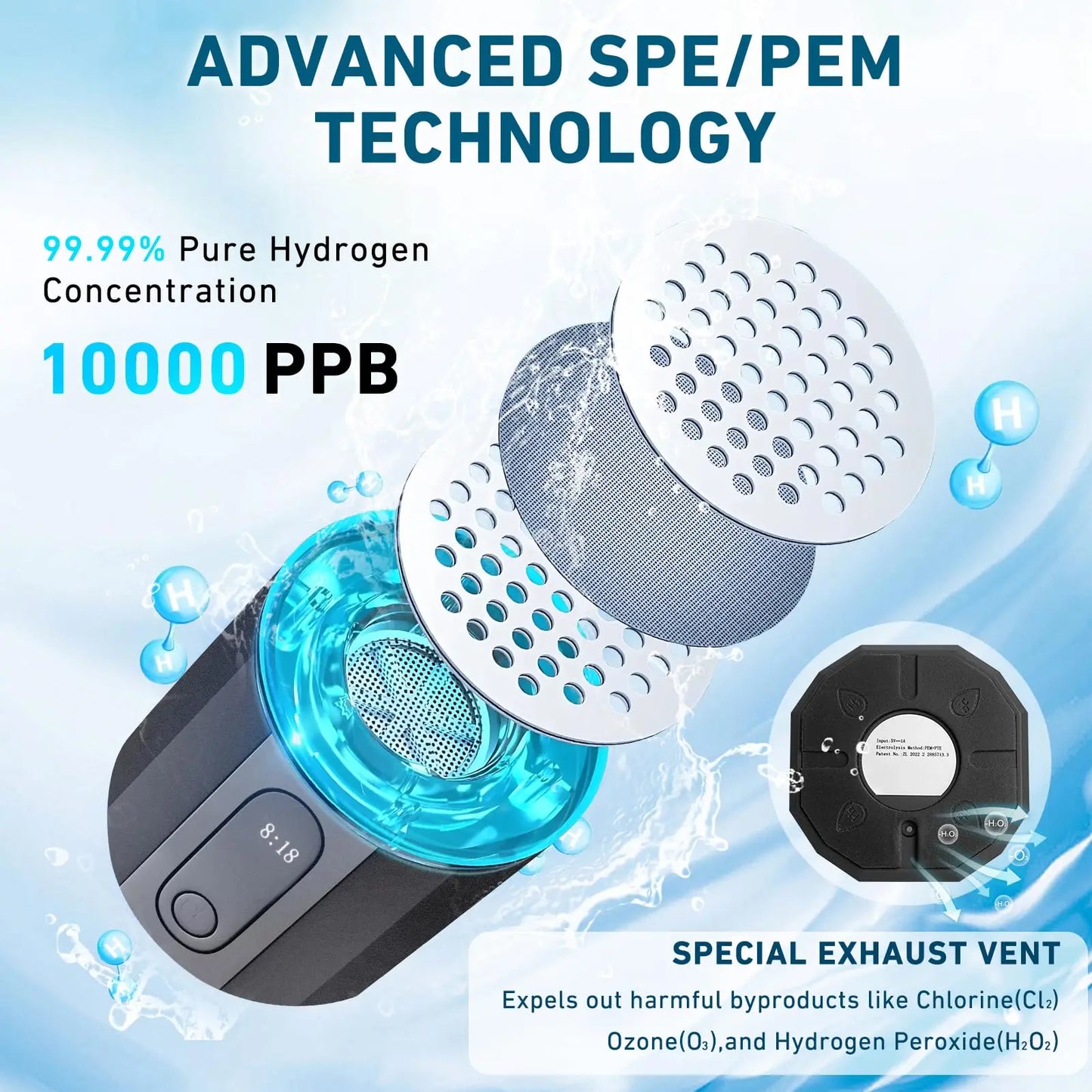 Hydrogen Water Bottle – SPE & PEM Technology for Clean, High-Concentration Hydrogen Water 10000PPB
