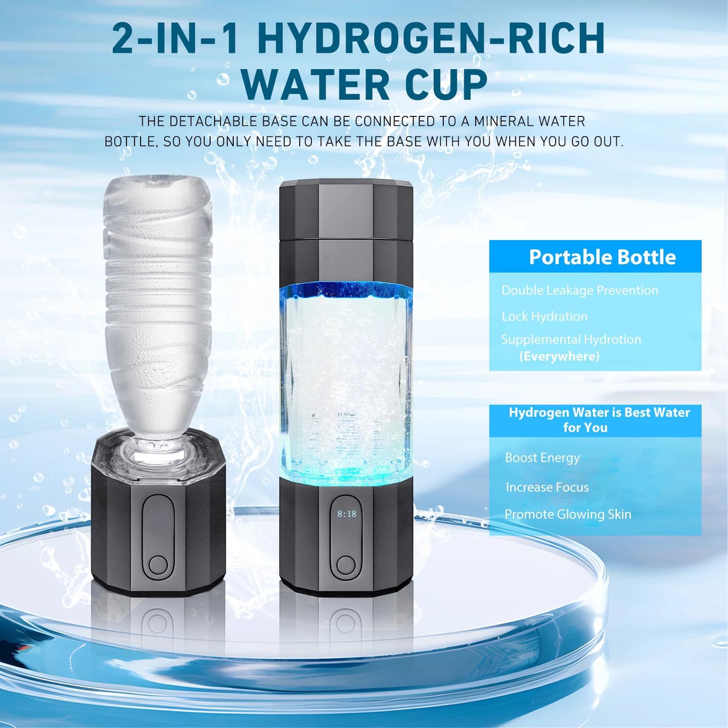 Hydrogen Water Bottle – SPE & PEM Technology for Clean, High-Concentration Hydrogen Water 10000PPB