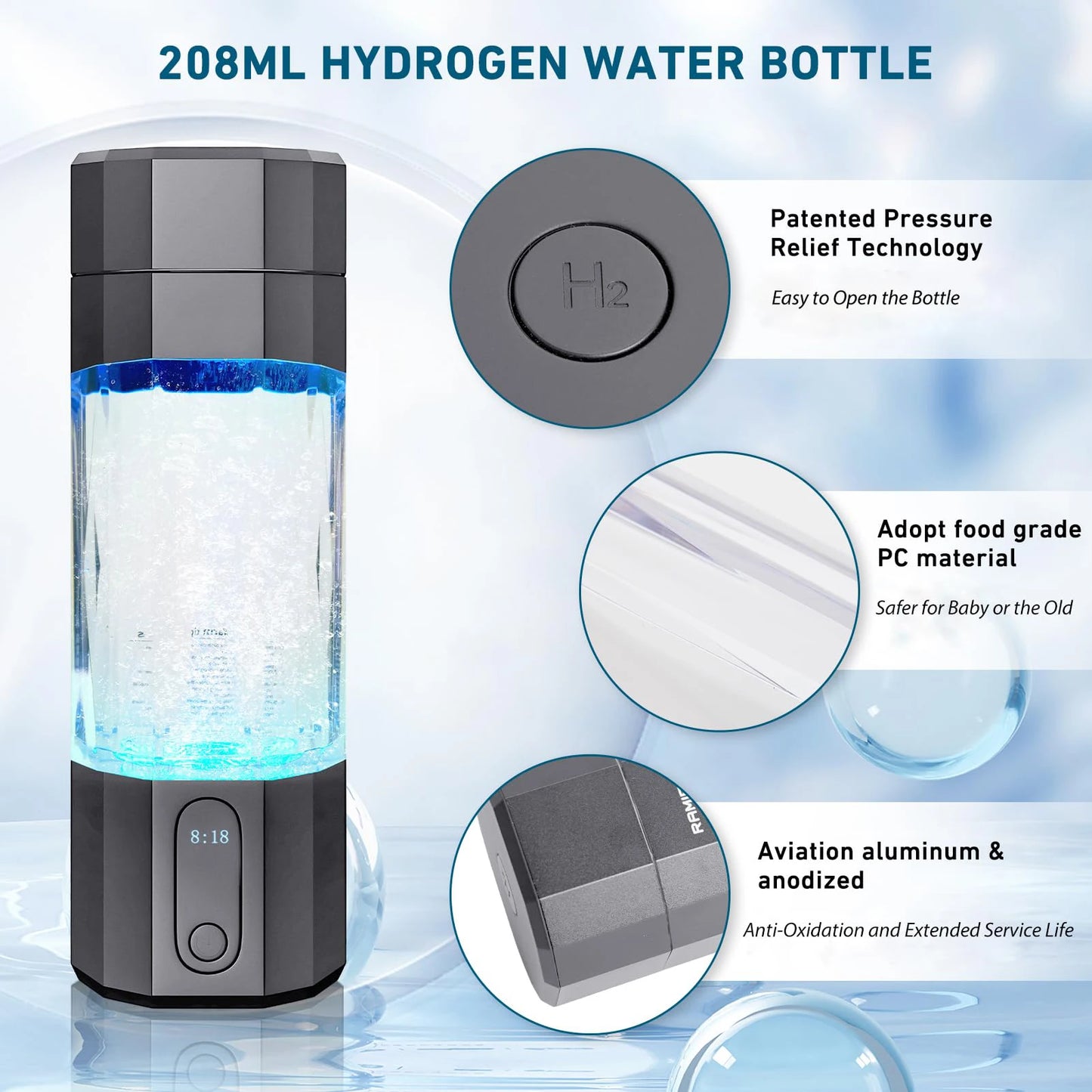 Hydrogen Water Bottle – SPE & PEM Technology for Clean, High-Concentration Hydrogen Water 10000PPB
