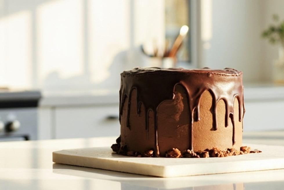 An avant-Garde Gourmet Plant-Based Chocolate Cake