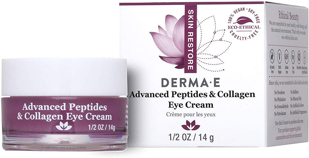 DERMA E Advanced Peptides & Collagen Eye Cream – 14g | Anti-Aging, Wrinkle-Reducing Eye Treatment