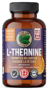 Bottle of Pure Lab Vitamins L-Theanine supplement on a white background