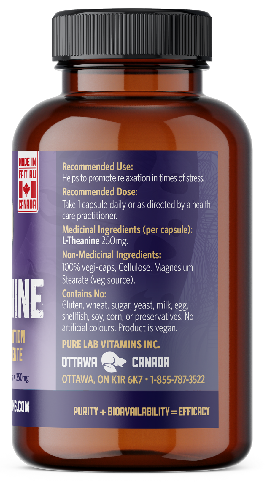 PURE LAB VITAMINS L-Theanine (250 mg - 60 veg caps)