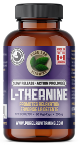 Bottle of Pure Lab Vitamins L-Theanine supplement on a white background
