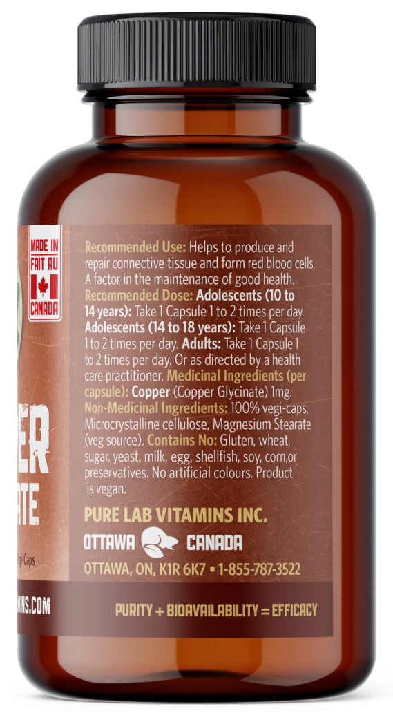 PURE LAB VITAMINS Copper Glyciante (60 veg caps)