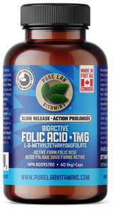 PURE LAB VITAMINS Bioactive Folic Acid (L-5-MTHF) Slow Release (60 veg caps)