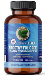 PURE LAB VITAMINS Bioactive Folic Acid (L-5-MTHF) Slow Release (60 veg caps)