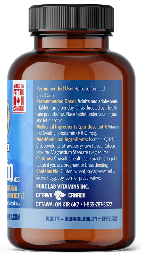 PURE LAB VITAMINS Bioactive B12 Sublingual (1000 mcg - 90 tabs)