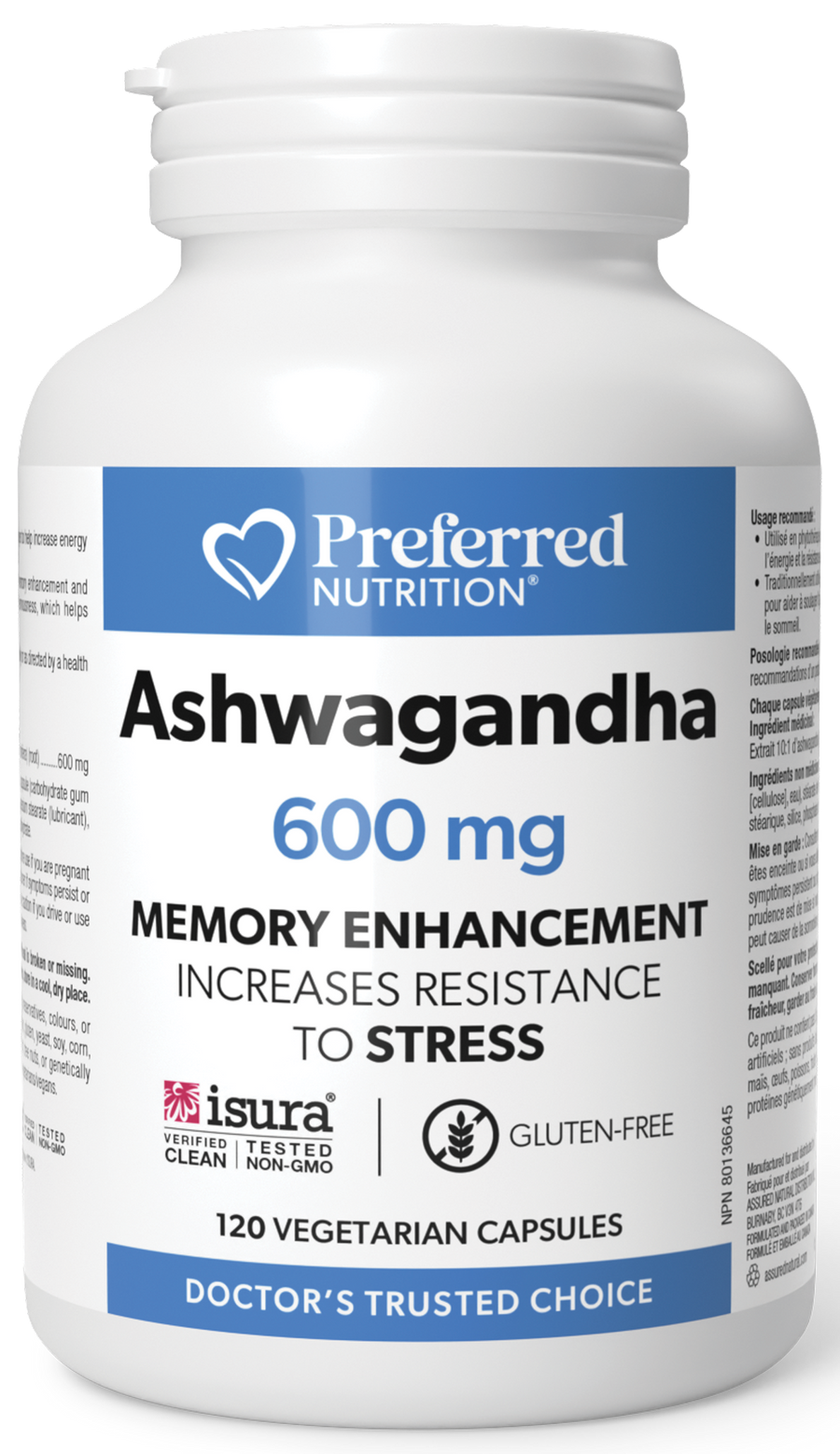 Preferred Nutrition Ashwagandha (600 mg - 120 Vegetarian Capsules)