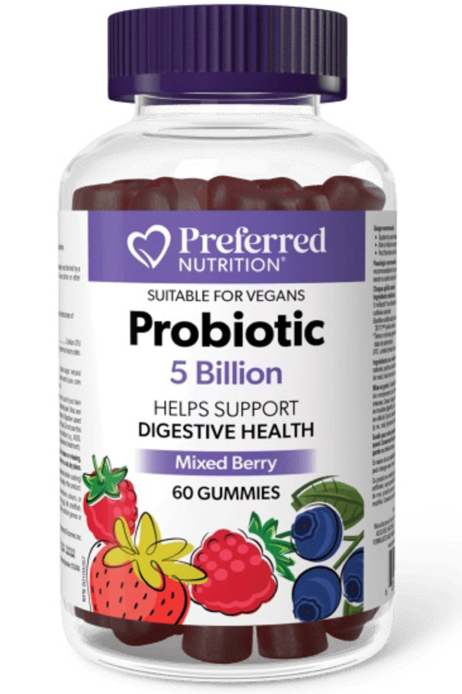 PREFERRED NUTRITION Probiotic 5 Billion (Mixed Berry - 60 gummies)