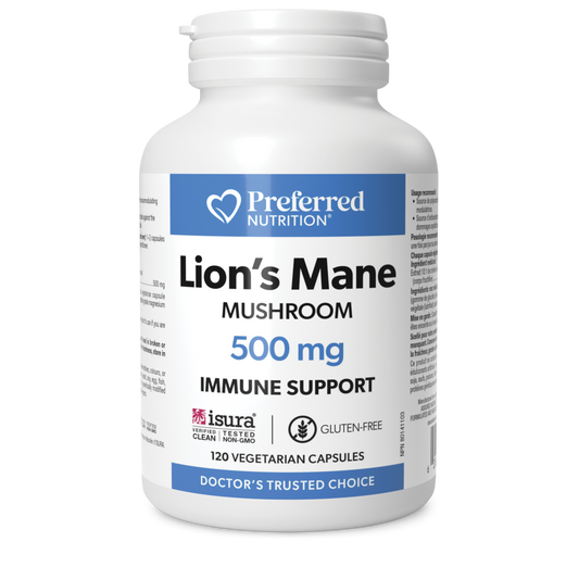 PREFERRED NUTRITION Lion's Mane (500 mg - 120 Vegetarian Capsules)