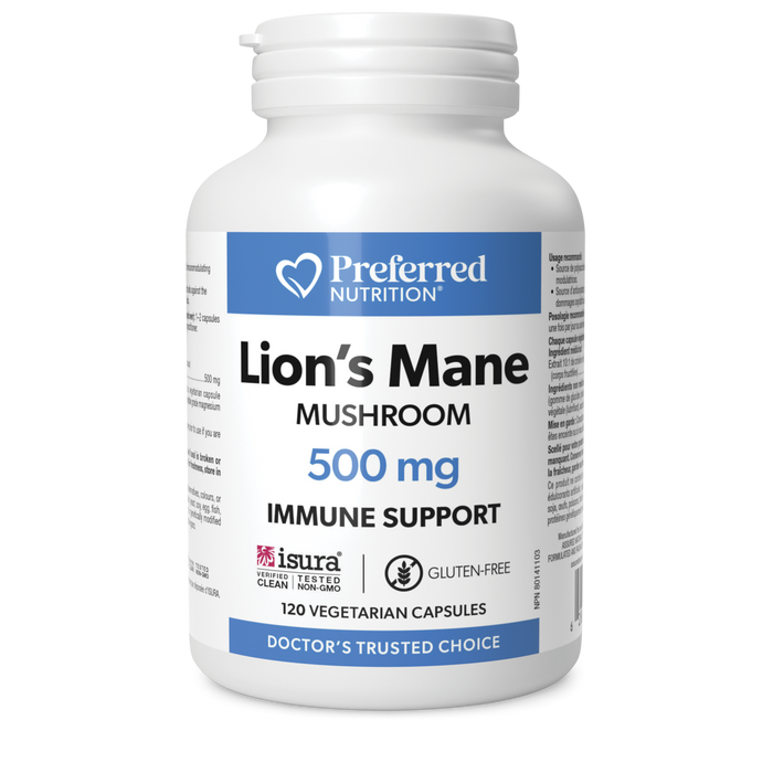 PREFERRED NUTRITION Lion's Mane (500 mg - 120 Vegetarian Capsules)