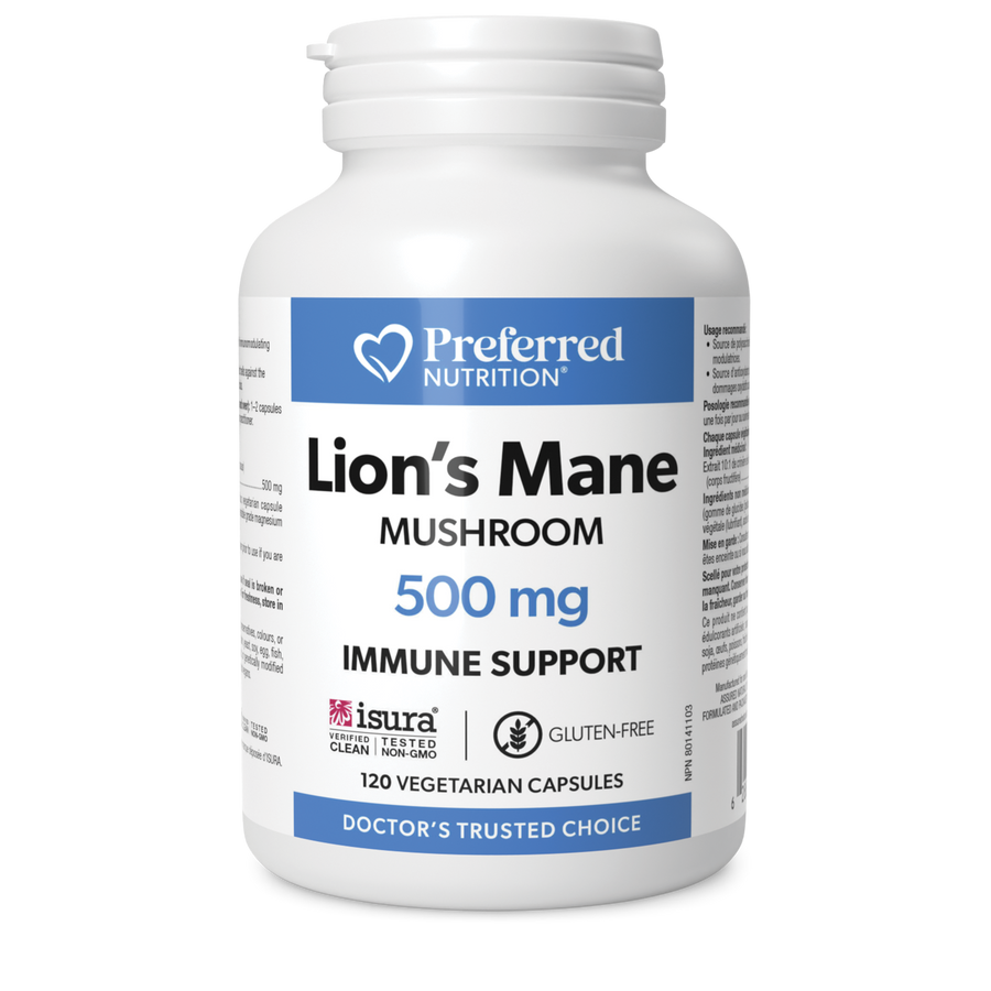 PREFERRED NUTRITION Lion's Mane (500 mg - 120 Vegetarian Capsules)