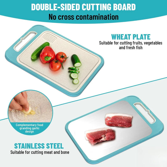 The Ultimate 2-in-1 Cutting Board for Busy Moms – Stainless Steel and Wheat Straw