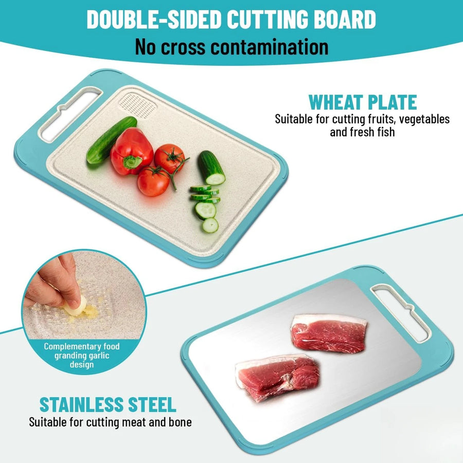 The Ultimate 2-in-1 Cutting Board for Busy Moms – Stainless Steel and Wheat Straw