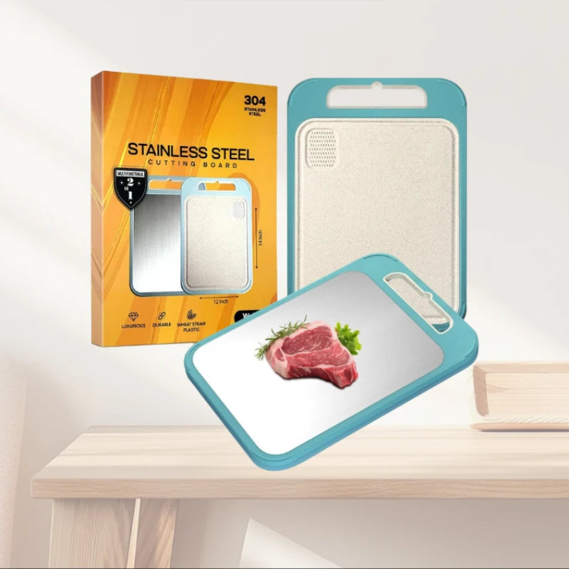The Ultimate 2-in-1 Cutting Board for Busy Moms – Stainless Steel and Wheat Straw