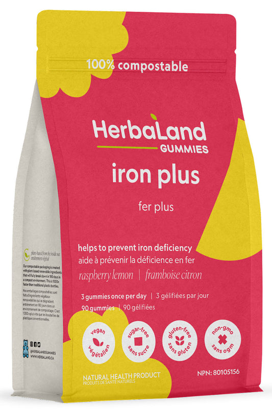 HERBALAND Iron Plus (Raspberry Lemon - 90 gummies)